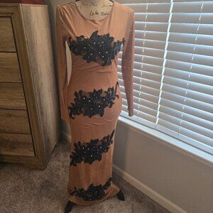 STYLEW Mesh Stretch (Lined) Appliqued Maxi Dress - Small NWT